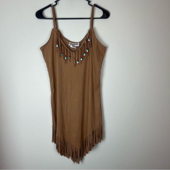 CHARADES Pocahontas Indian Beaded Fringe Mini Dress Costume Small - Picture 1 of 5